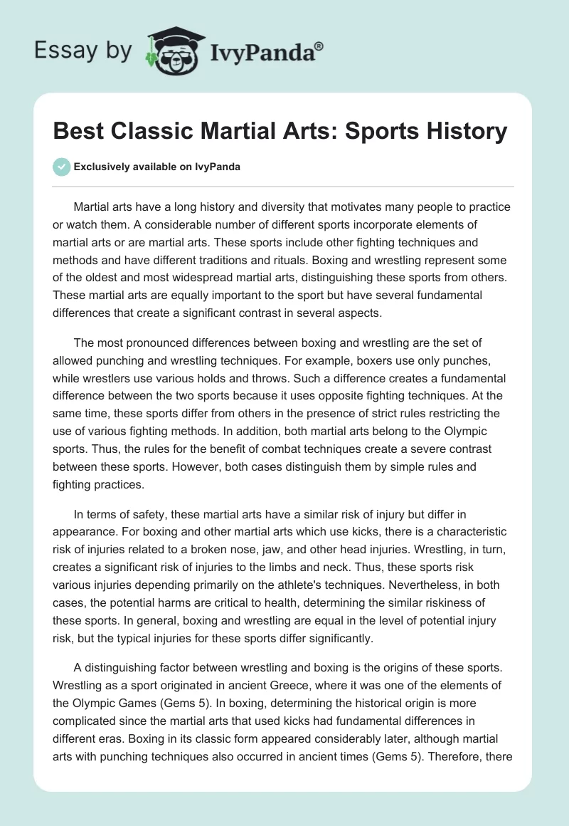 Best Classic Martial Arts: Sports History. Page 1