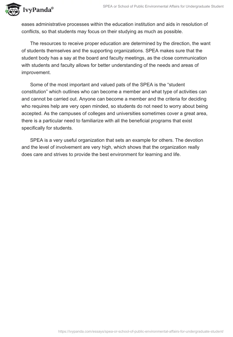 SPEA or School of Public Environmental Affairs for Undergraduate Student. Page 2