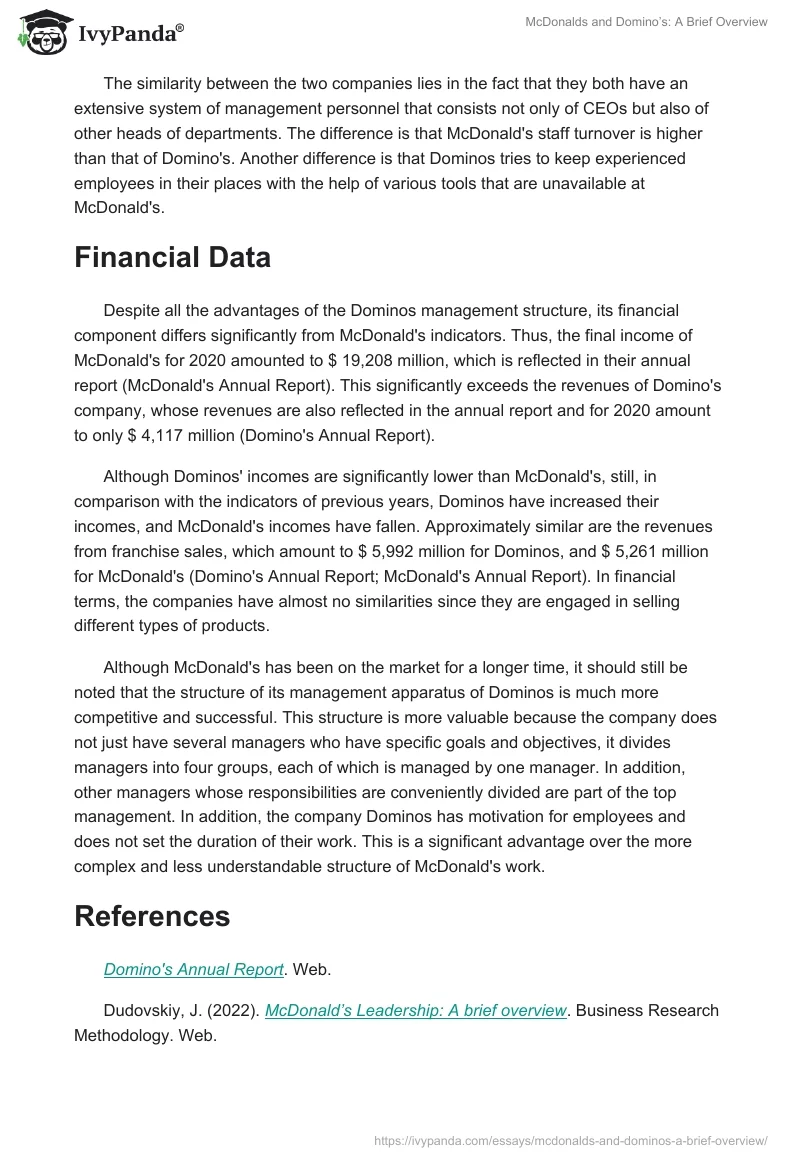 McDonalds and Domino’s: A Brief Overview. Page 2