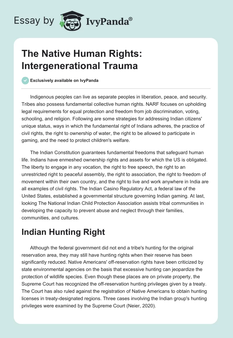 The Native Human Rights: Intergenerational Trauma. Page 1