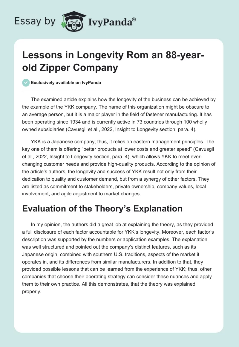 Lessons in Longevity Rom an 88-year-old Zipper Company. Page 1