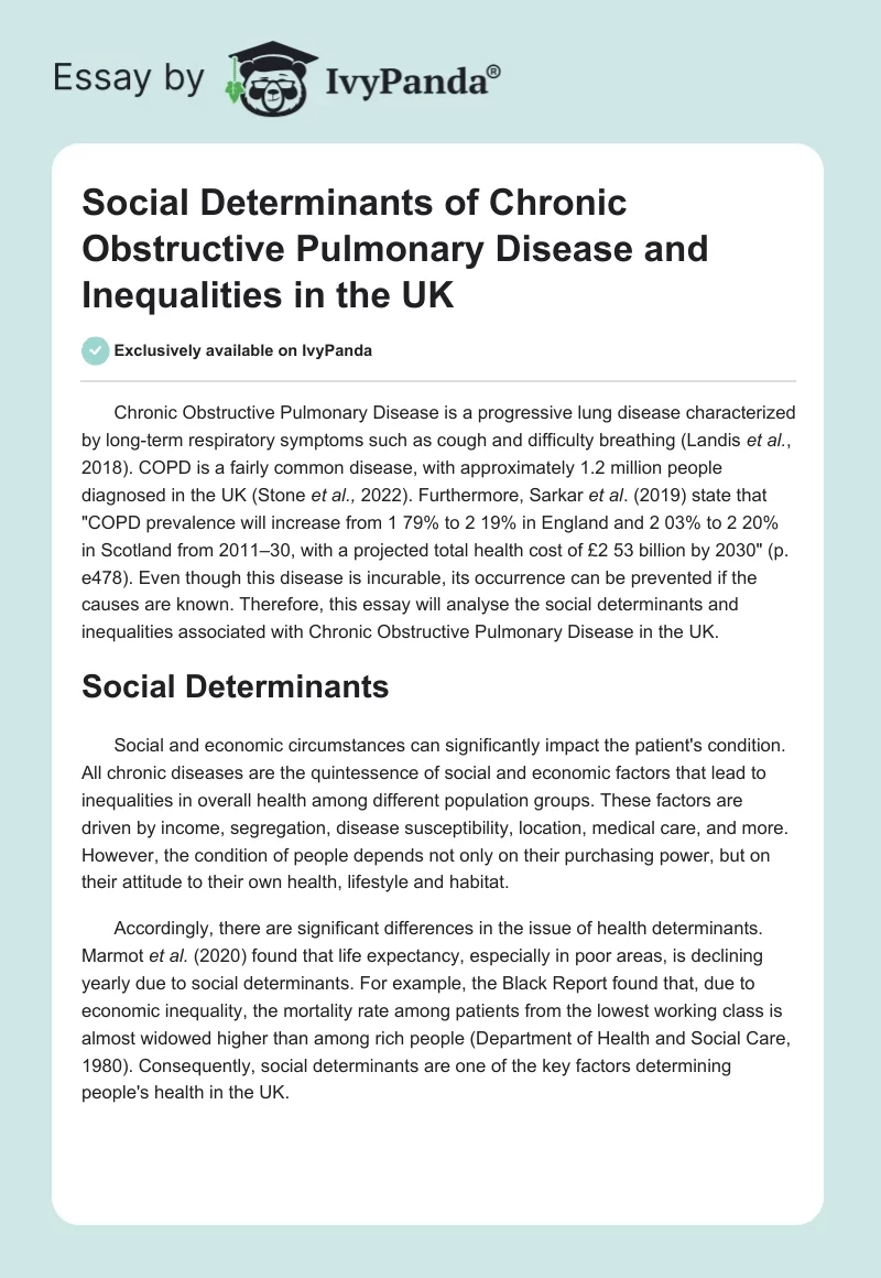 Social Determinants of Chronic Obstructive Pulmonary Disease and Inequalities in the UK. Page 1