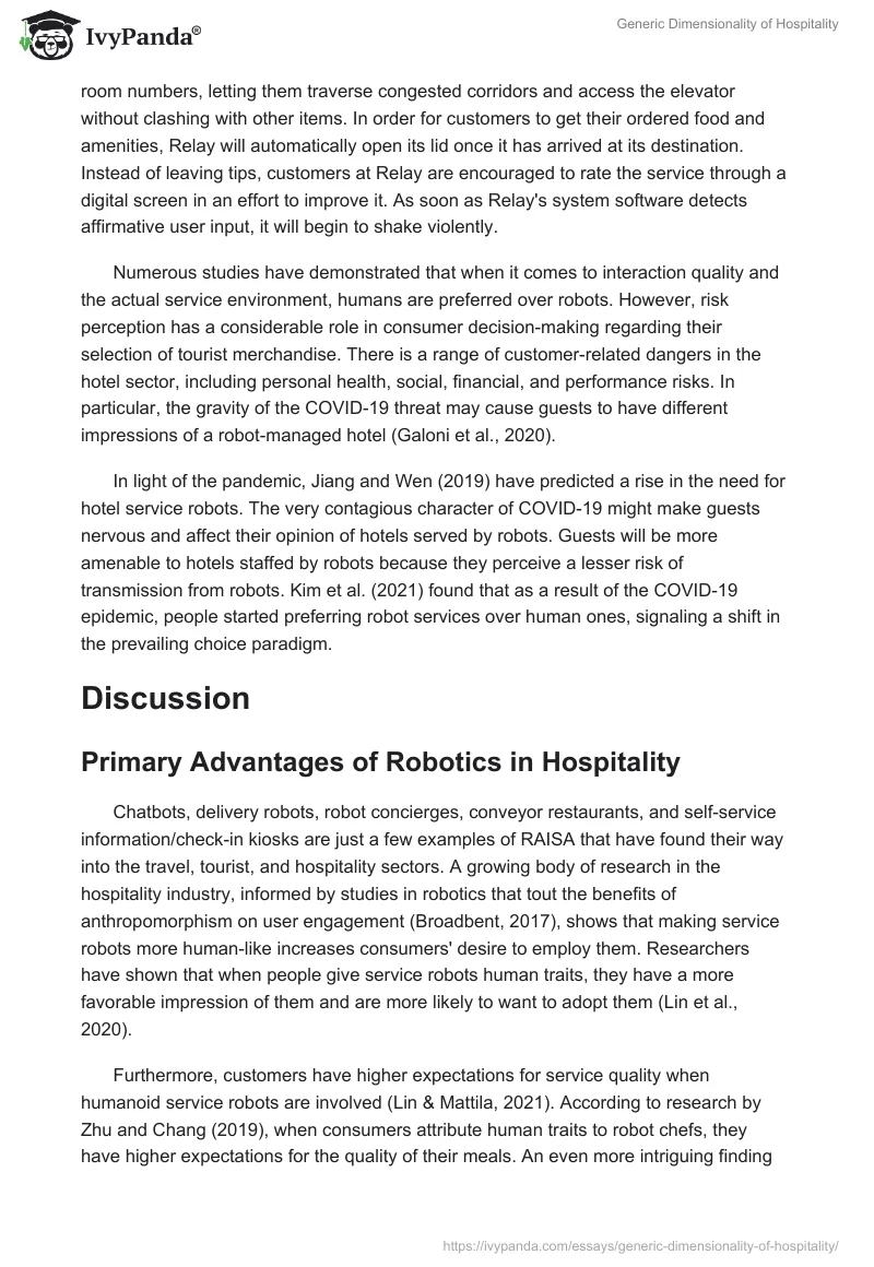 Generic Dimensionality of Hospitality. Page 3