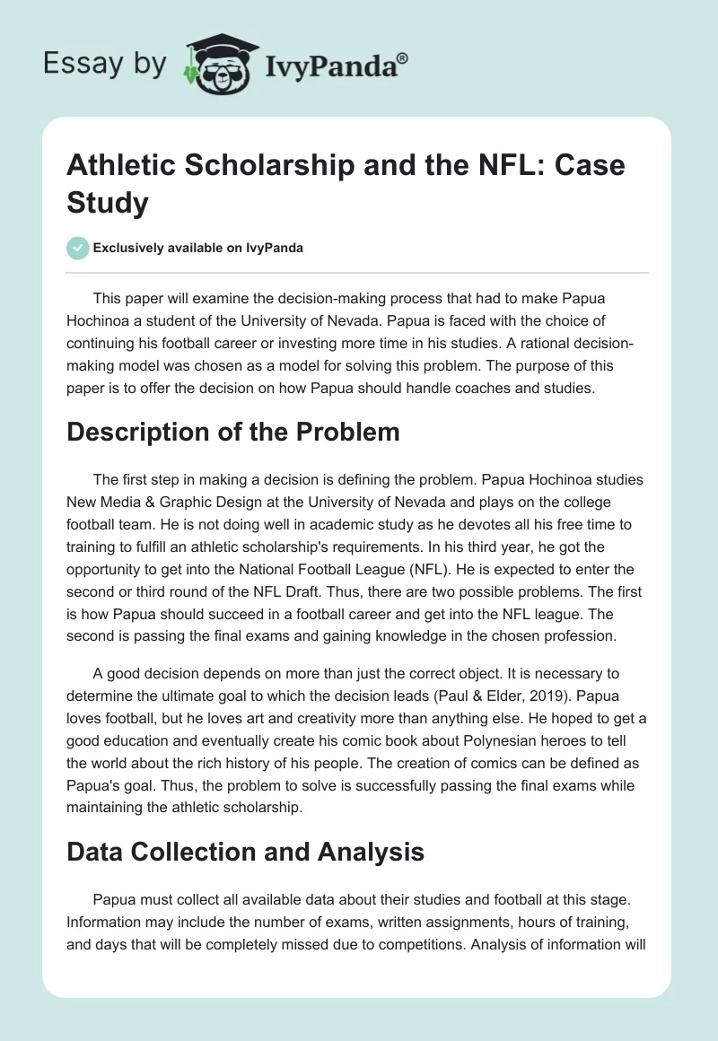 Athletic Scholarship and the NFL: Case Study. Page 1