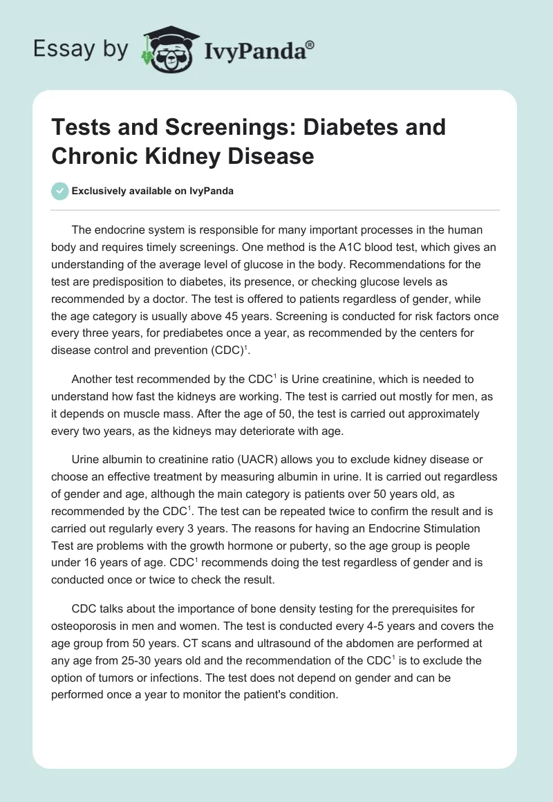 Tests and Screenings: Diabetes and Chronic Kidney Disease. Page 1