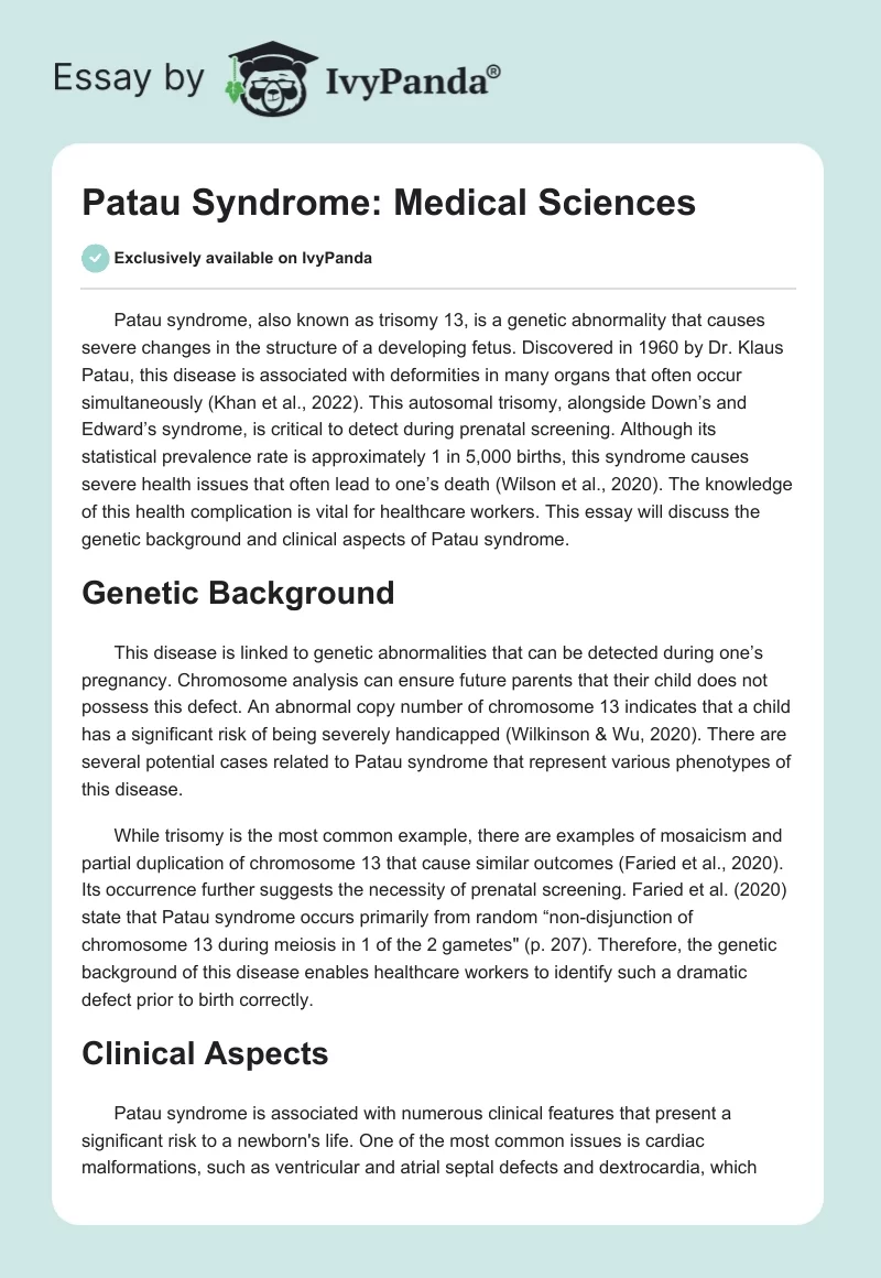 Patau Syndrome: Medical Sciences. Page 1