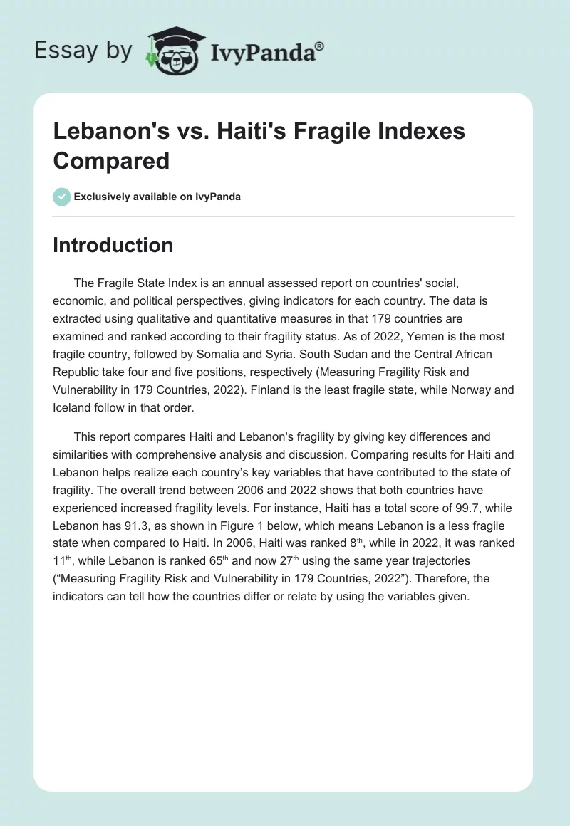 Lebanon's vs. Haiti's Fragile Indexes Compared. Page 1