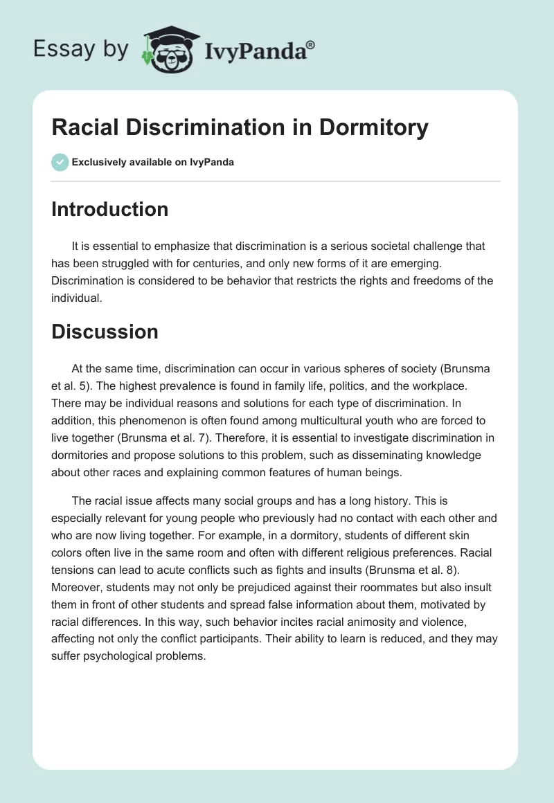 Racial Discrimination in Dormitory. Page 1