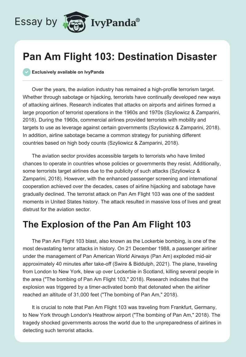 Pan Am Flight 103: Destination Disaster. Page 1