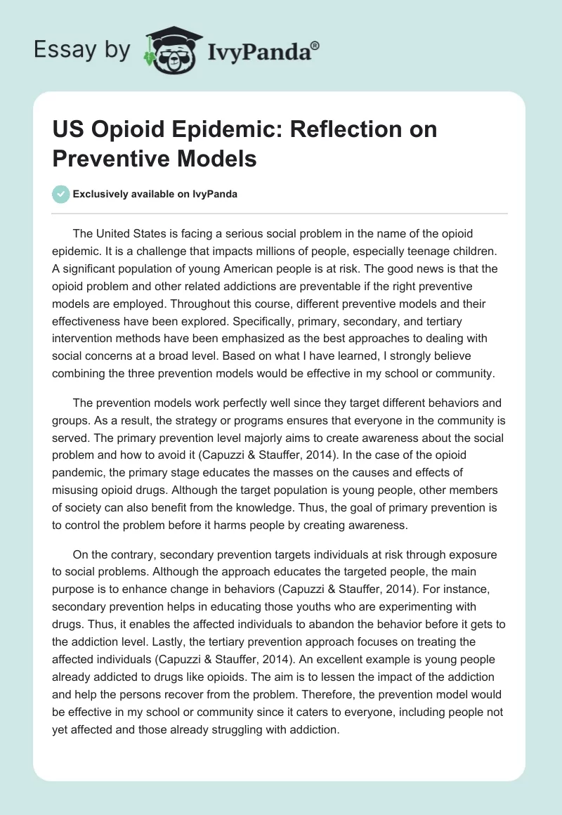 US Opioid Epidemic: Reflection on Preventive Models. Page 1
