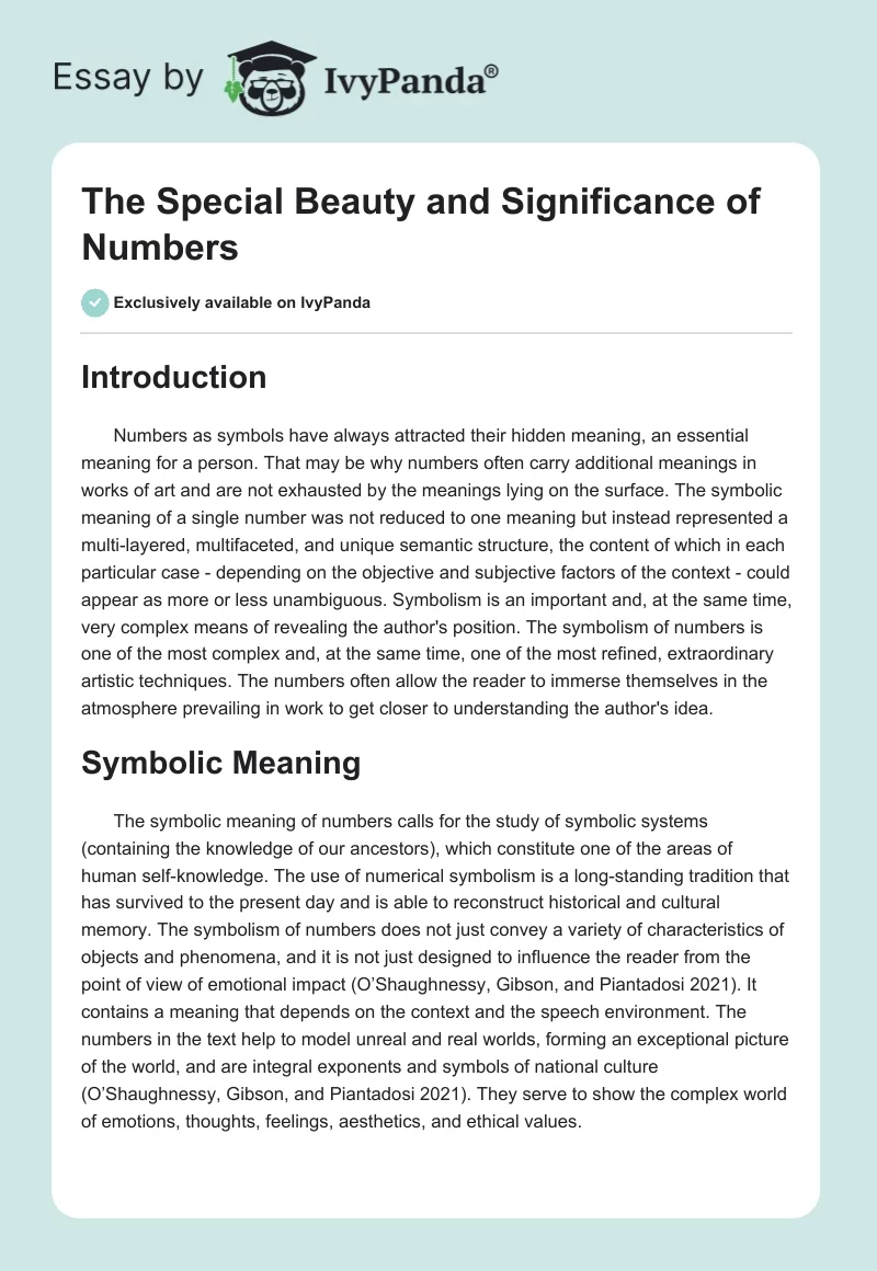 The Special Beauty and Significance of Numbers. Page 1