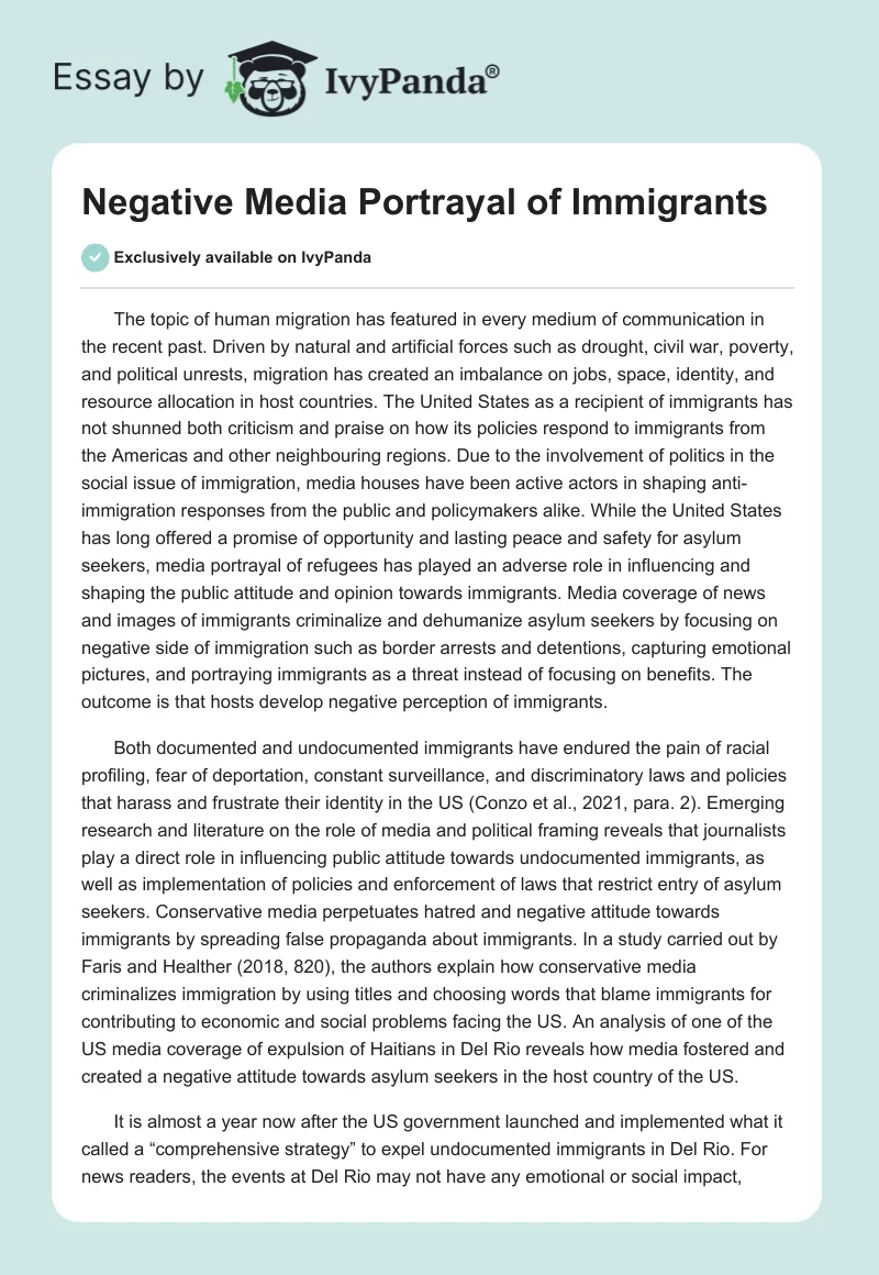 Negative Media Portrayal of Immigrants. Page 1