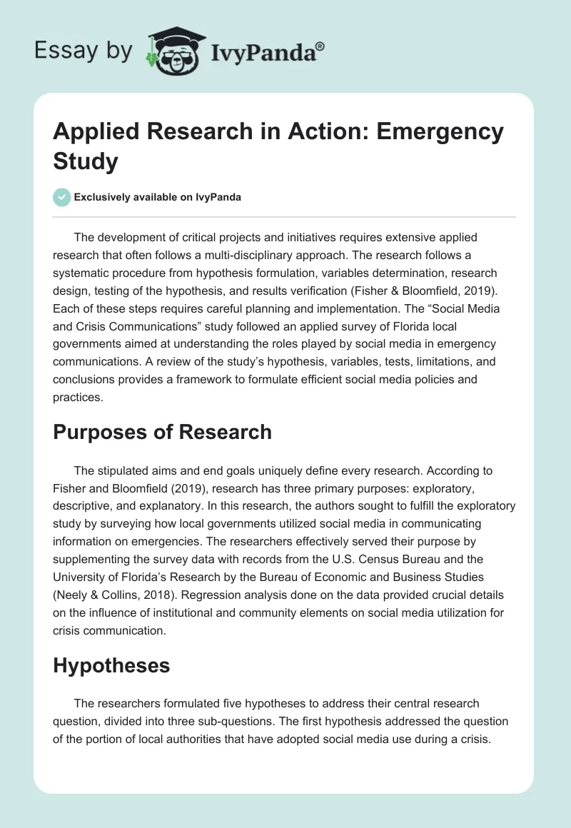 Applied Research in Action: Emergency Study. Page 1
