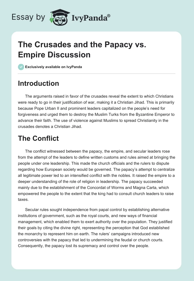 The Crusades and the Papacy vs. Empire Discussion. Page 1