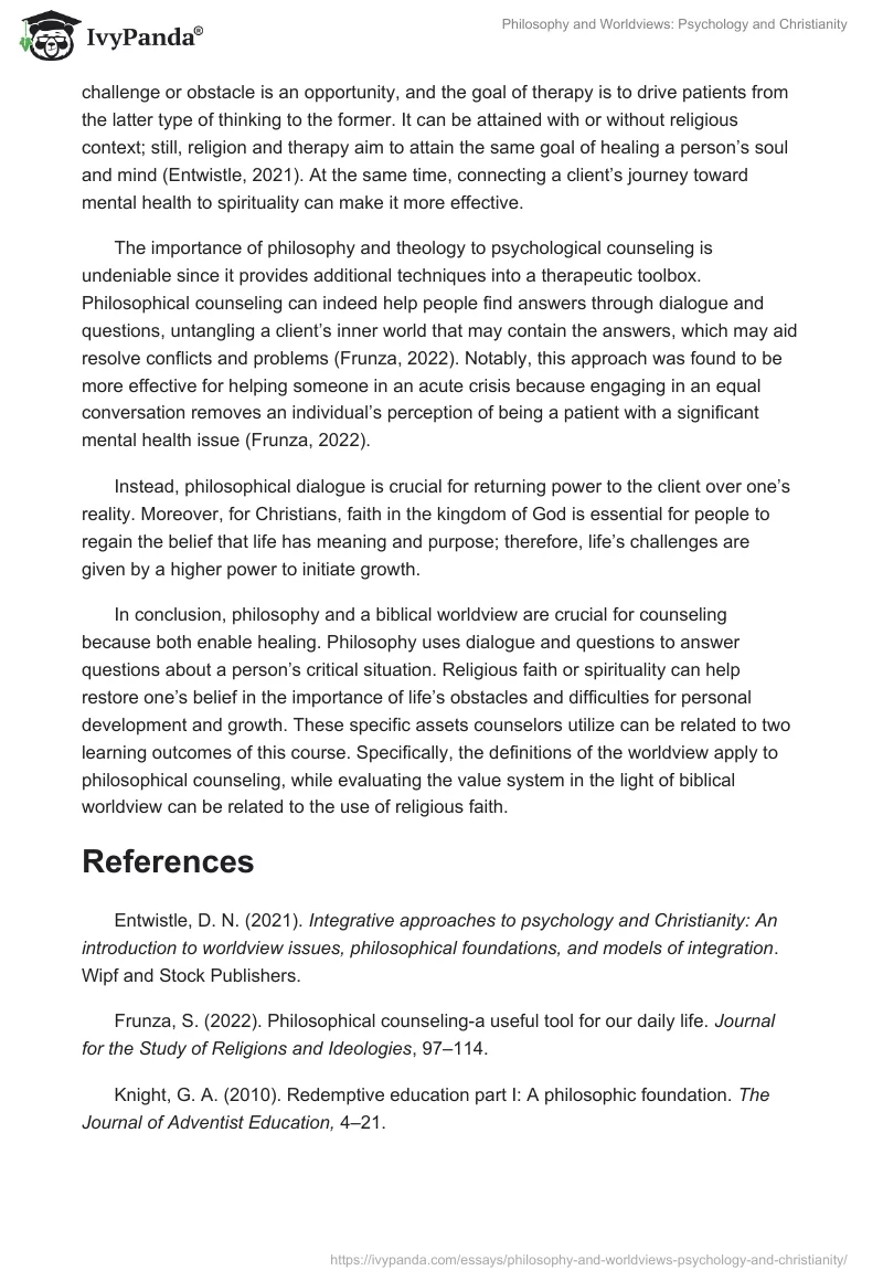 Philosophy and Worldviews: Psychology and Christianity. Page 2