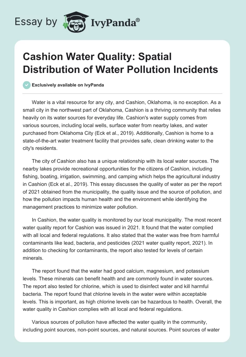 Cashion Water Quality: Spatial Distribution of Water Pollution Incidents. Page 1