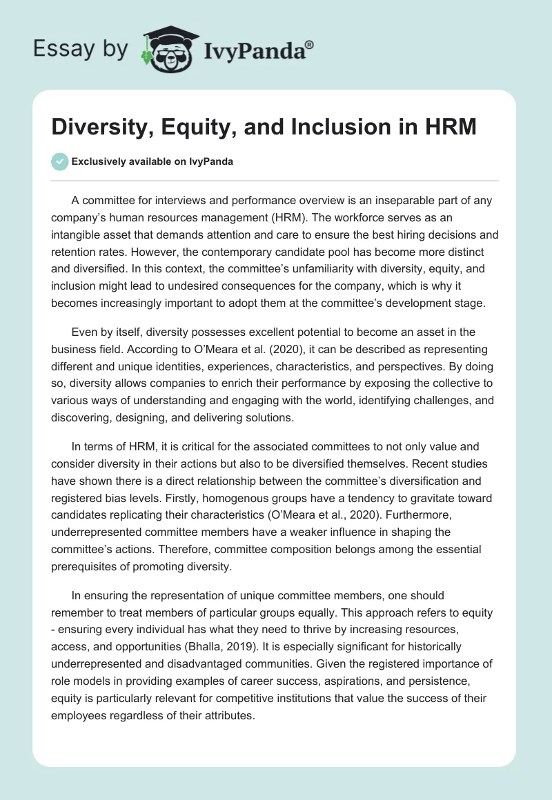 Diversity, Equity, and Inclusion in HRM. Page 1