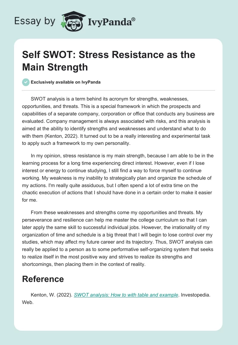 Self SWOT: Stress Resistance as the Main Strength. Page 1