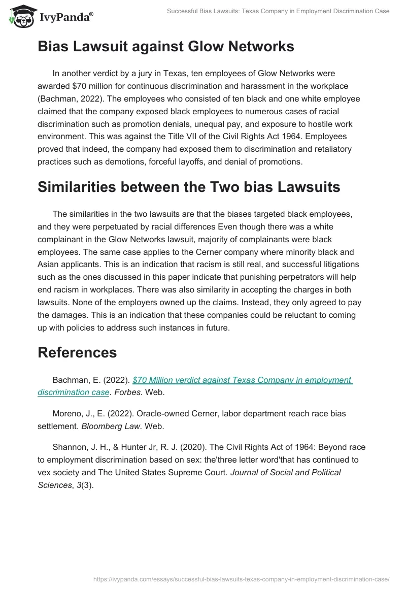 Successful Bias Lawsuits: Texas Company in Employment Discrimination Case. Page 2