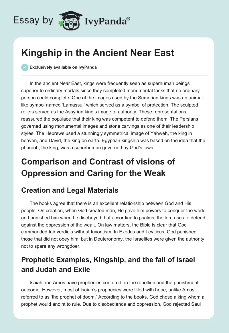 Kingship in the Ancient Near East. Page 1