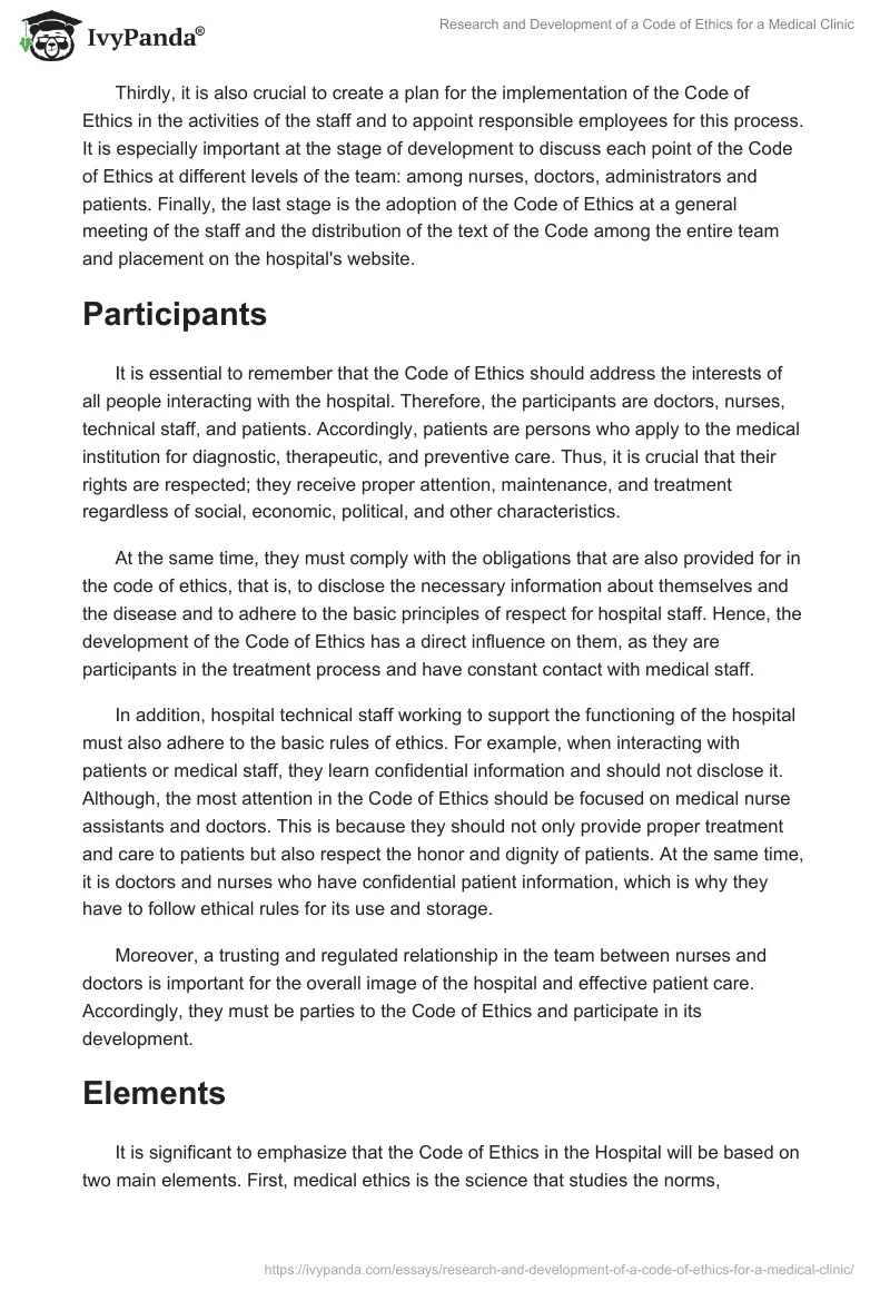 Research and Development of a Code of Ethics for a Medical Clinic. Page 2
