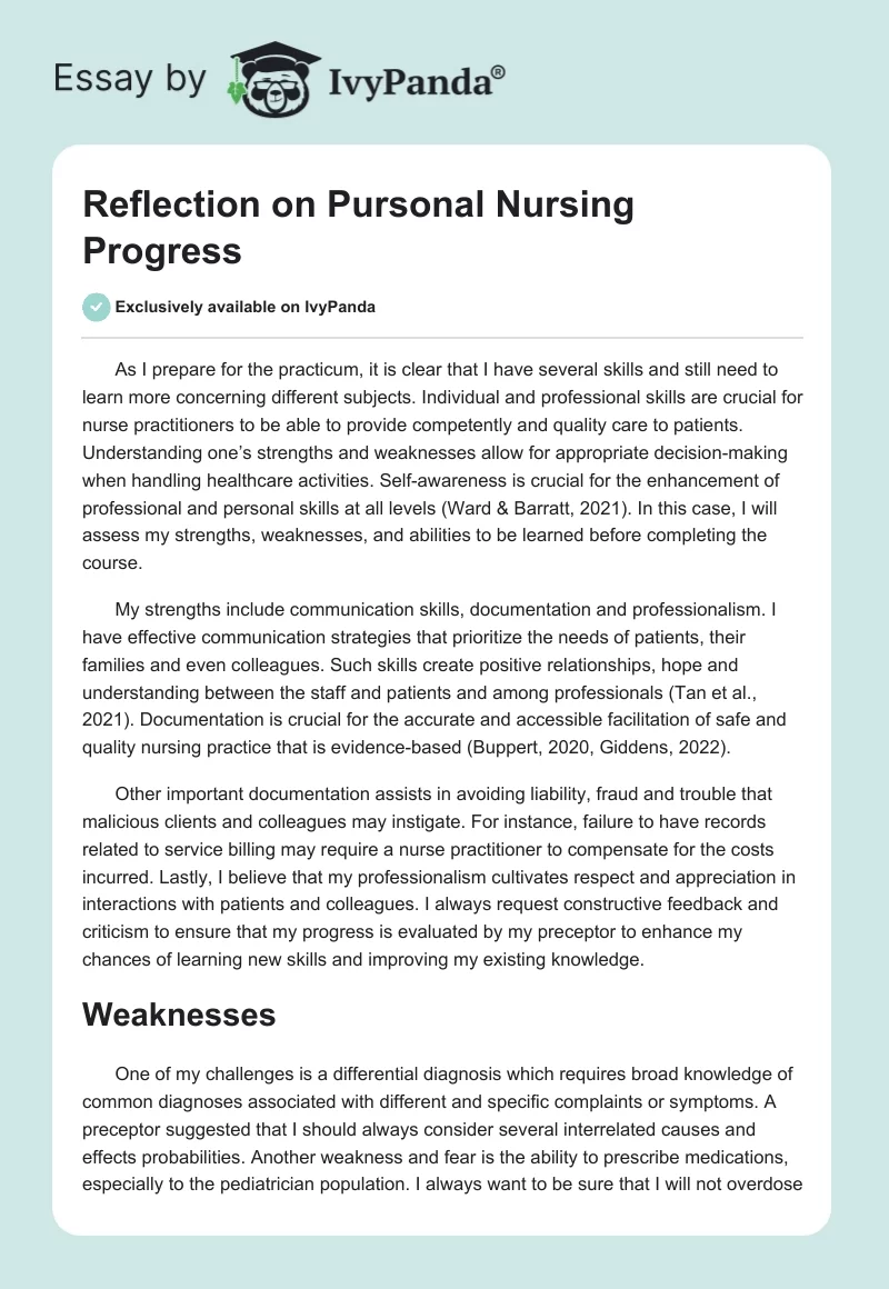 Reflection on Pursonal Nursing Progress. Page 1