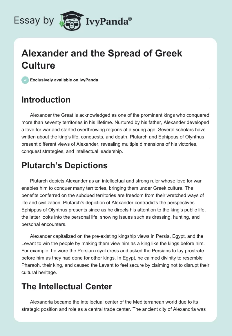 Alexander and the Spread of Greek Culture. Page 1
