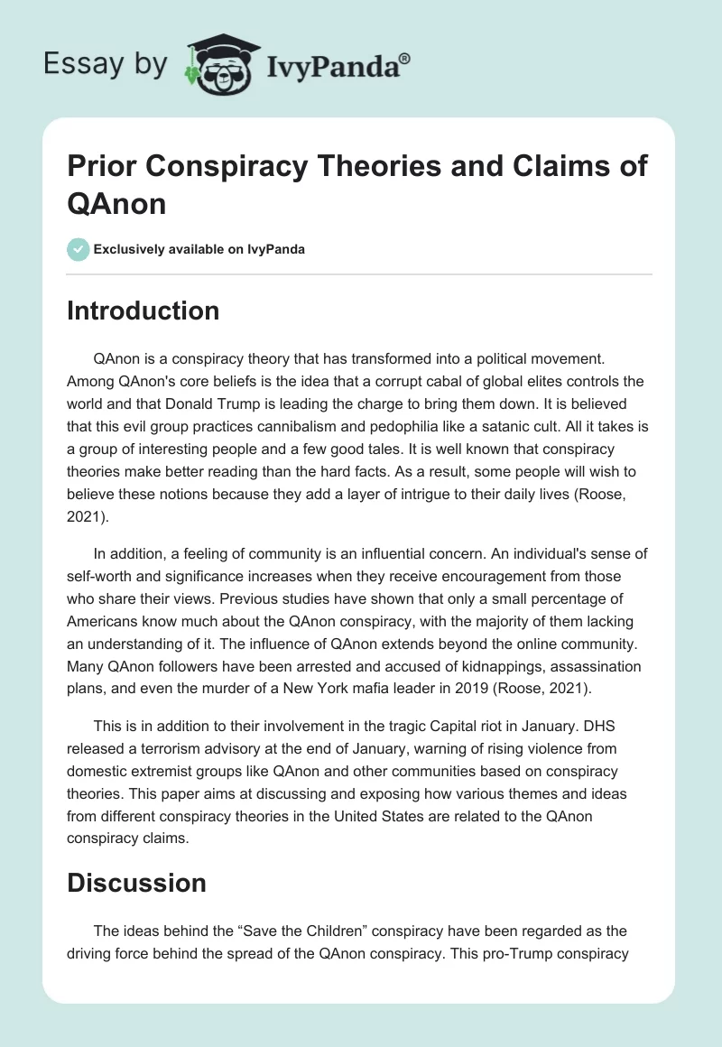 Prior Conspiracy Theories and Claims of QAnon. Page 1