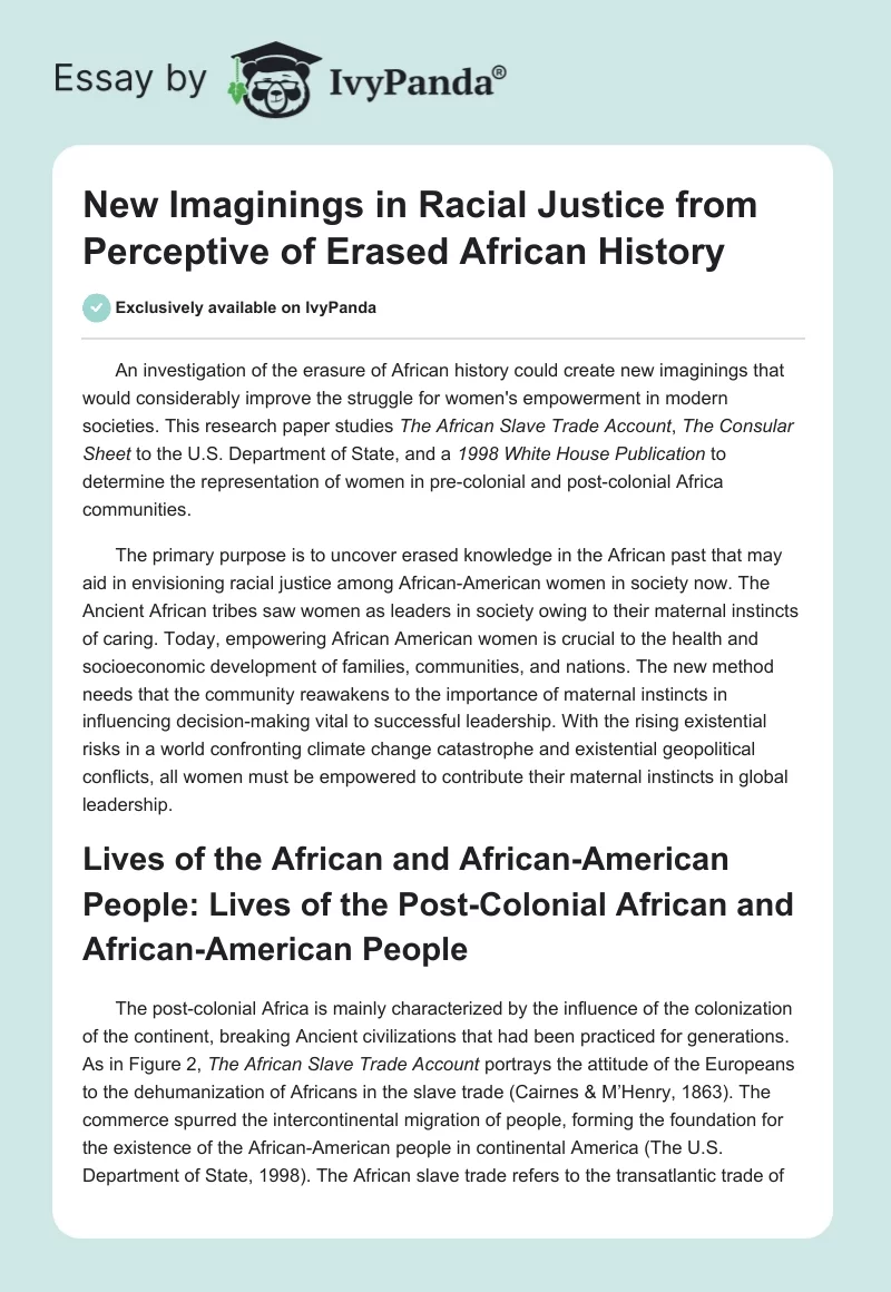 New Imaginings in Racial Justice from Perceptive of Erased African History. Page 1