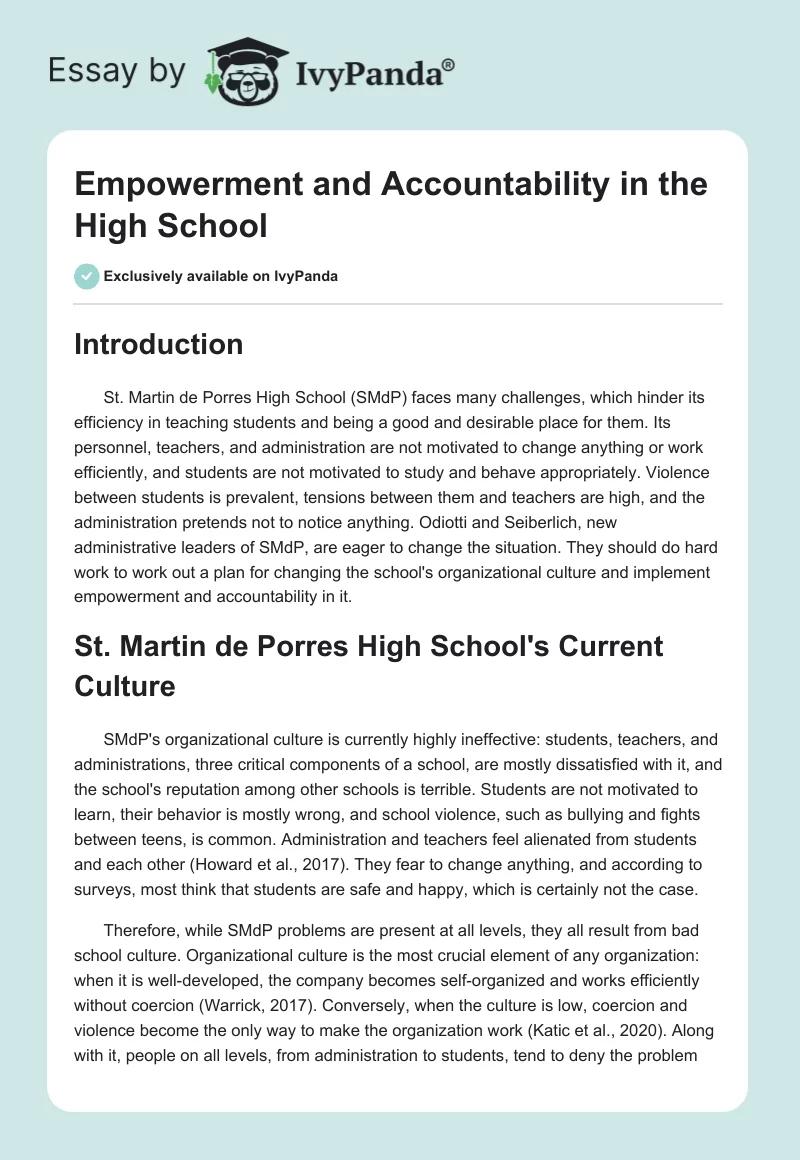 Empowerment and Accountability in the High School. Page 1