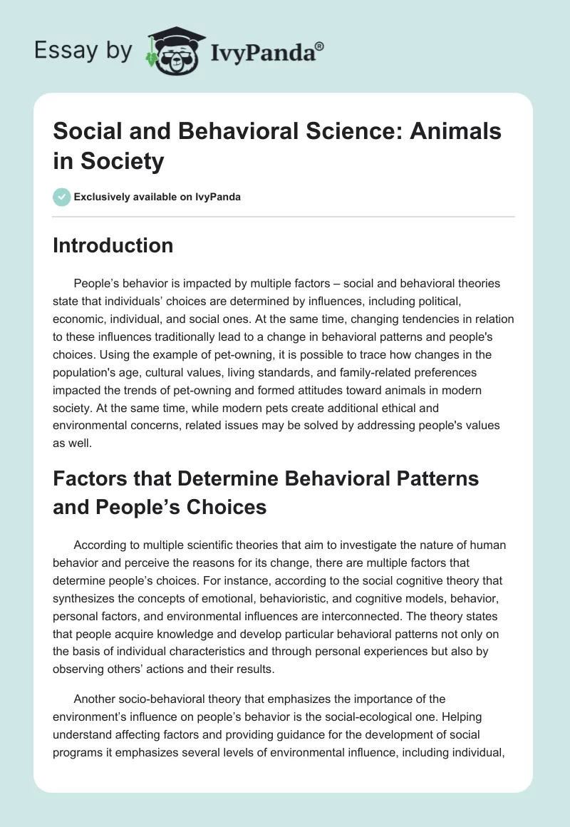 Social and Behavioral Science: Animals in Society. Page 1
