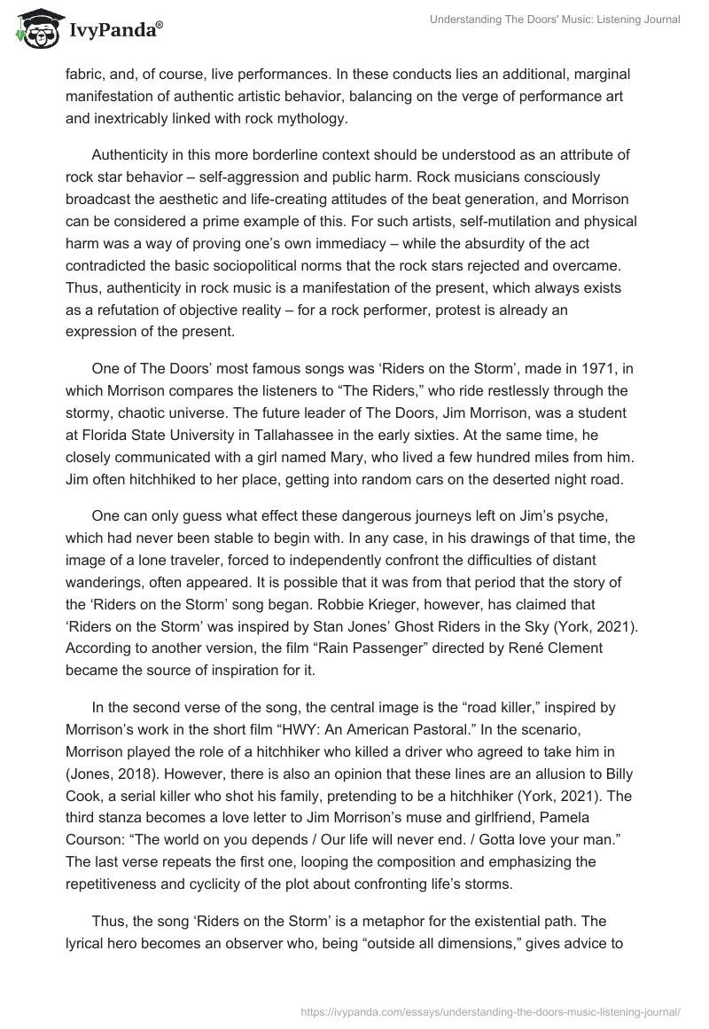 Understanding The Doors' Music: Listening Journal. Page 2