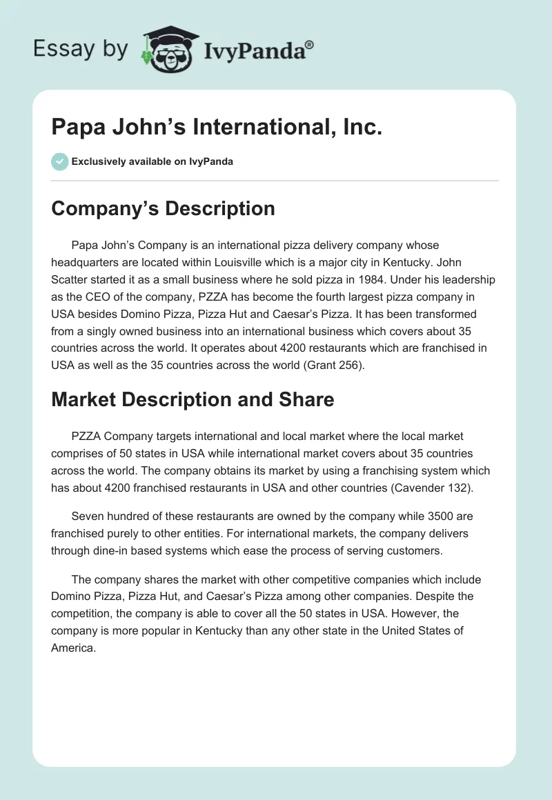 Papa John’s International, Inc.. Page 1