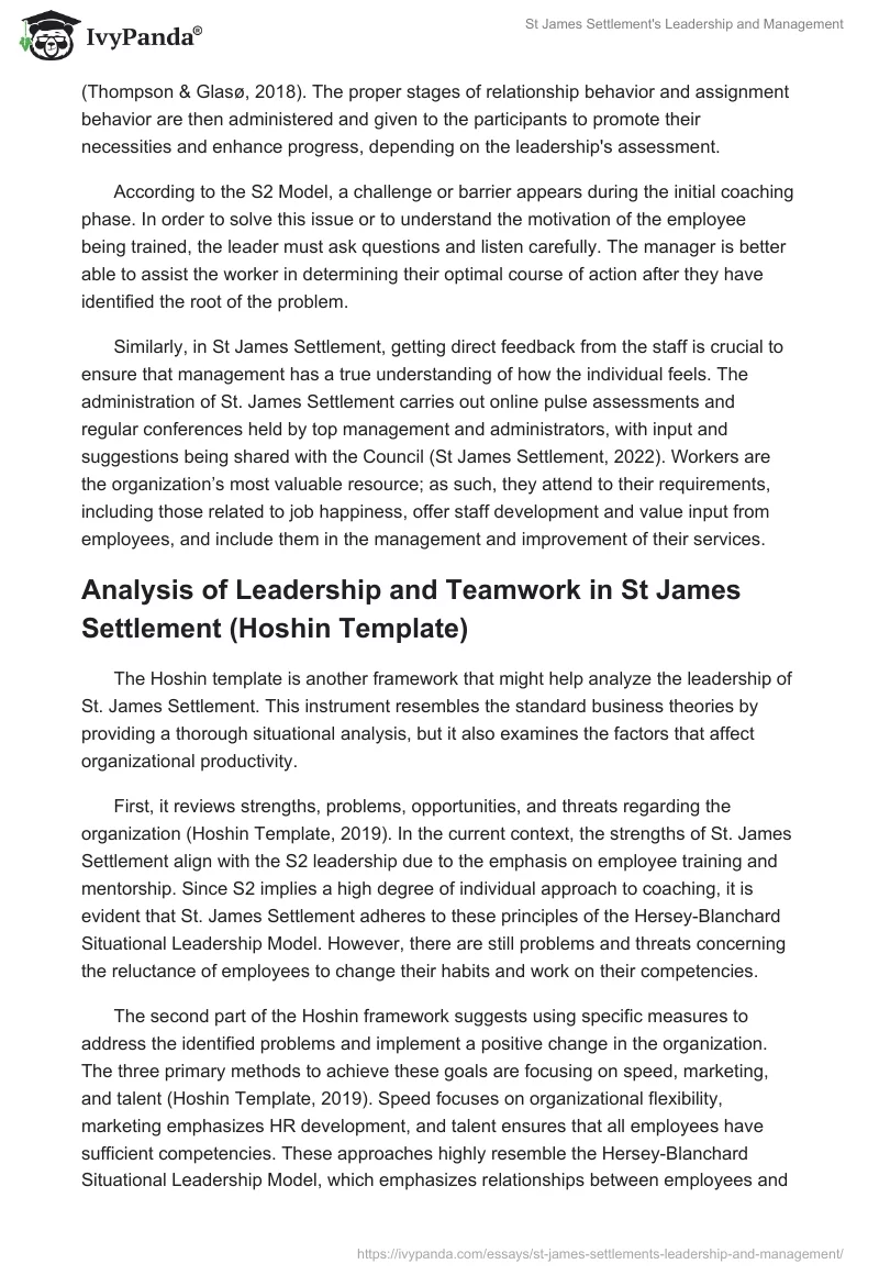 St James Settlement's Leadership and Management. Page 3