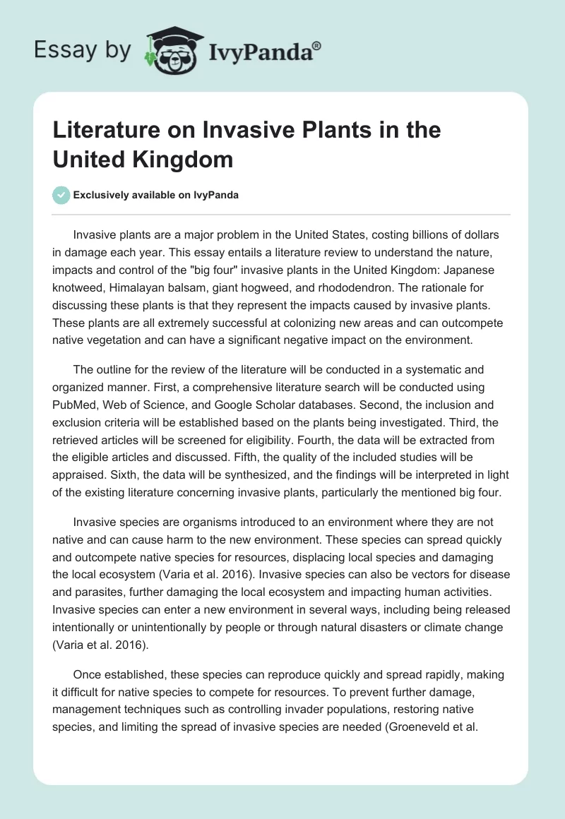 Literature on Invasive Plants in the United Kingdom. Page 1