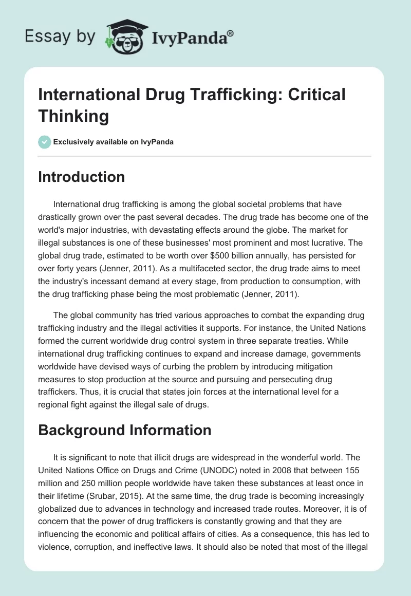 International Drug Trafficking: Critical Thinking. Page 1