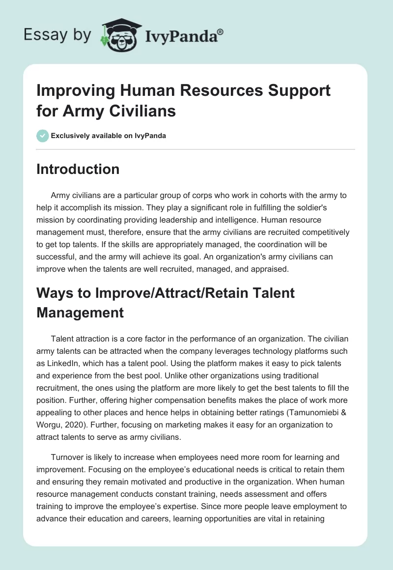 Improving Human Resources Support for Army Civilians. Page 1