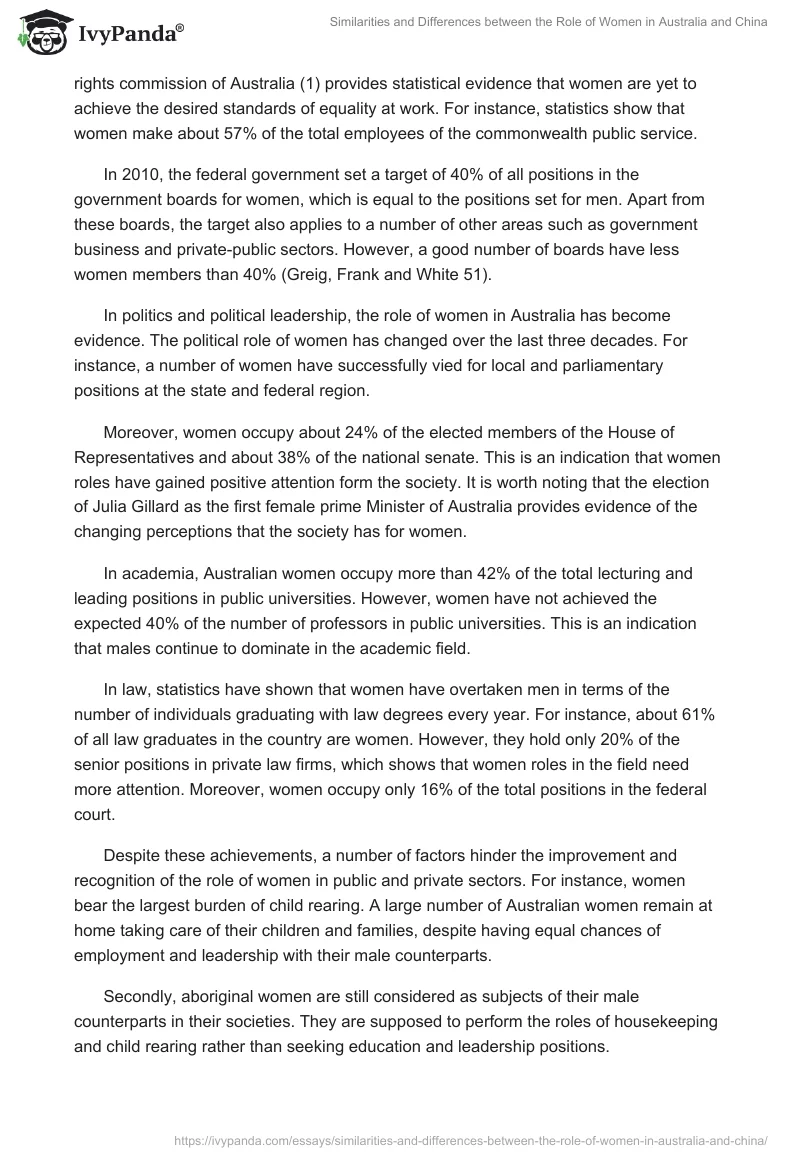 Similarities and Differences Between the Role of Women in Australia and China. Page 2