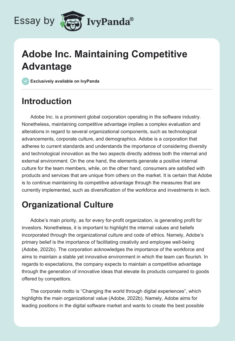 Adobe Inc. Maintaining Competitive Advantage. Page 1