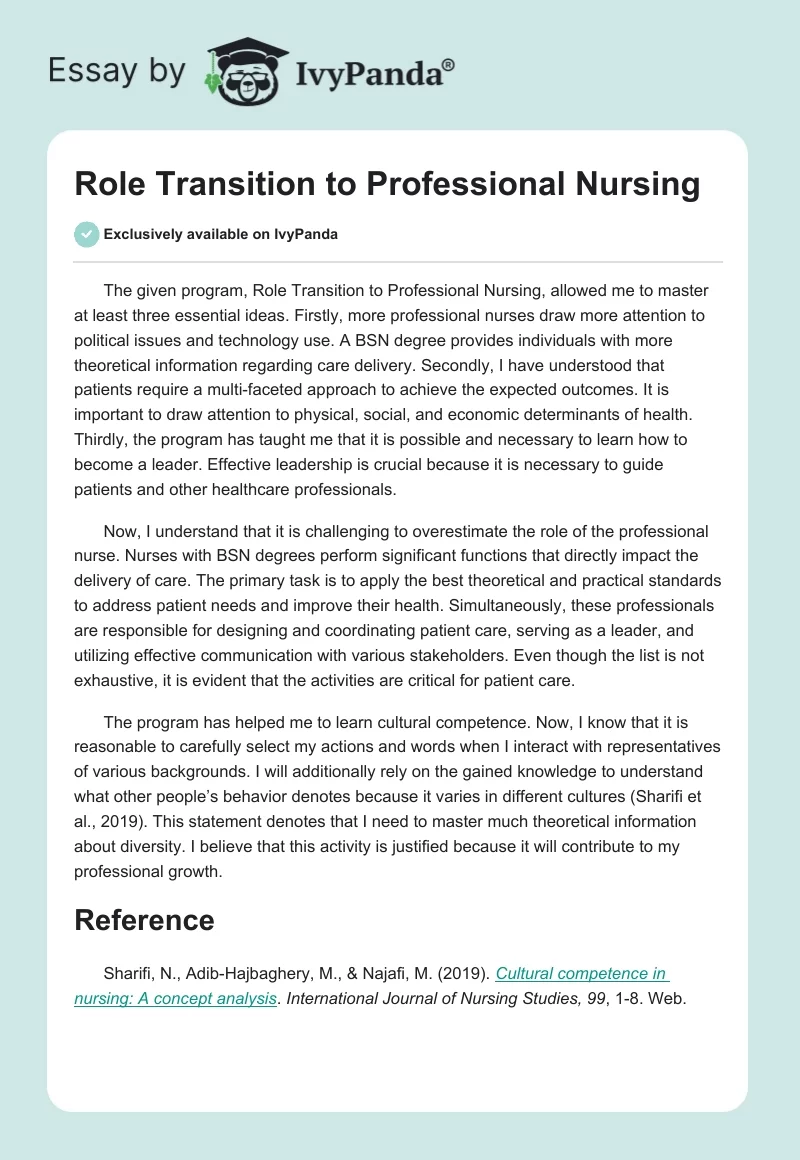 Role Transition to Professional Nursing. Page 1