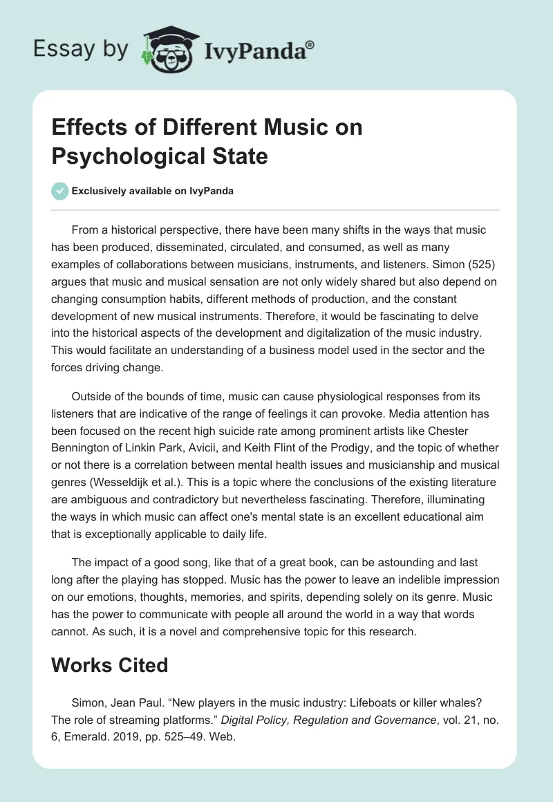Effects of Different Music on Psychological State. Page 1