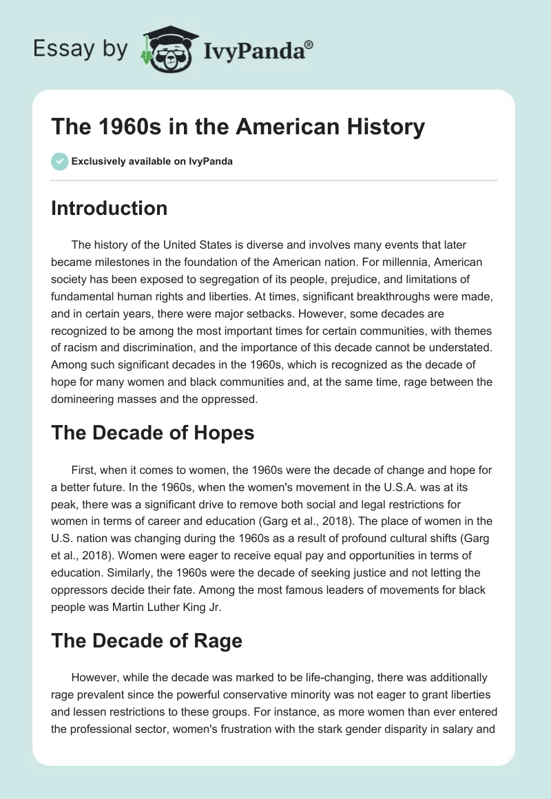 The 1960s in the American History. Page 1