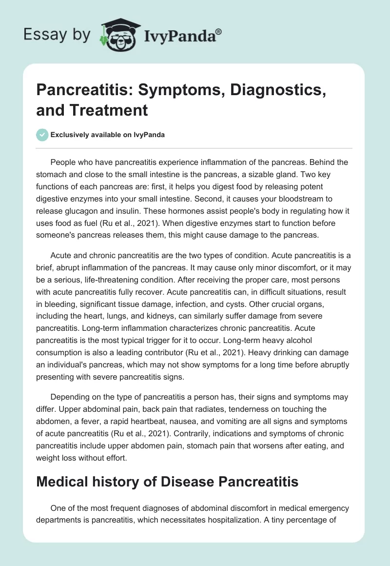 Pancreatitis: Symptoms, Diagnostics, and Treatment. Page 1
