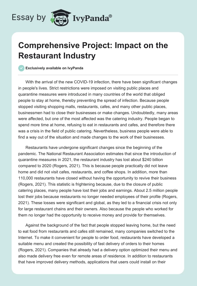 Comprehensive Project: Impact on the Restaurant Industry. Page 1