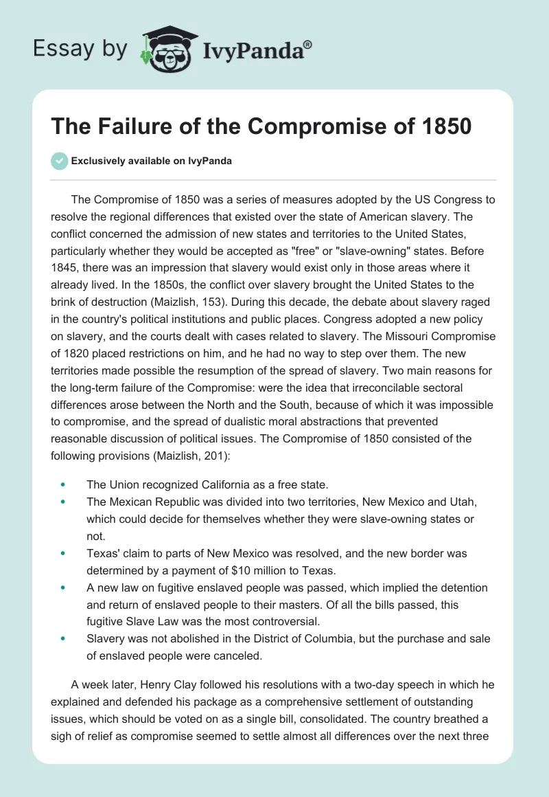 The Failure of the Compromise of 1850. Page 1
