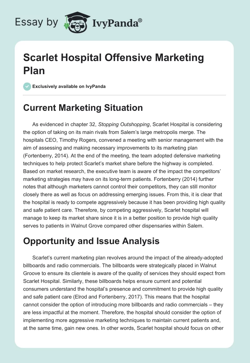Scarlet Hospital Offensive Marketing Plan. Page 1