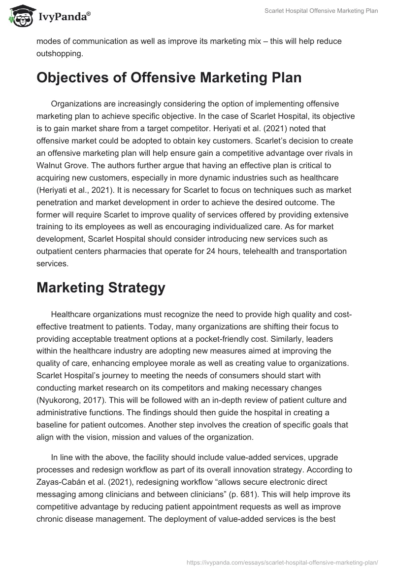 Scarlet Hospital Offensive Marketing Plan. Page 2