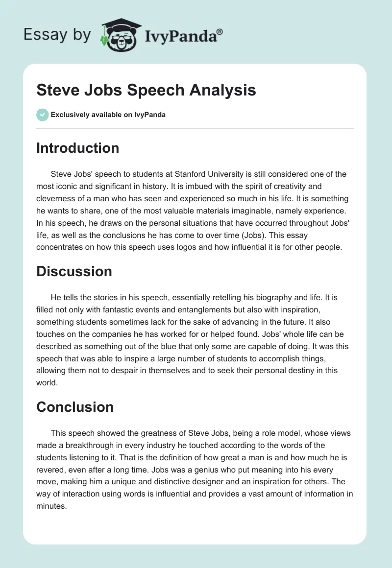 Steve Jobs Speech Analysis. Page 1