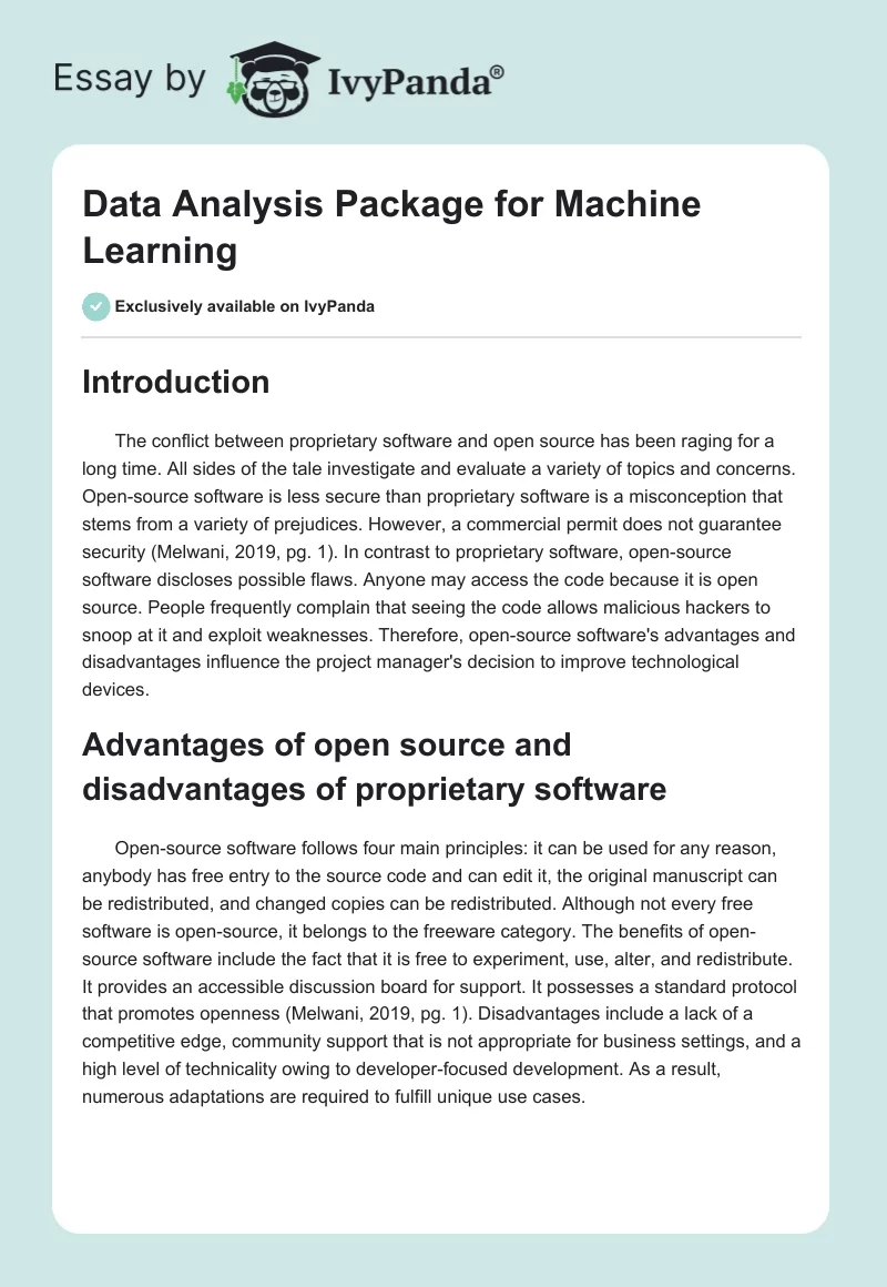Data Analysis Package for Machine Learning. Page 1