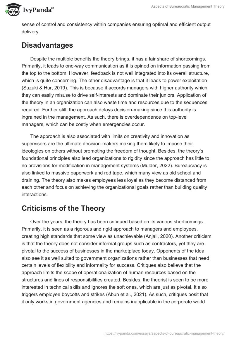Aspects of Bureaucratic Management Theory. Page 4